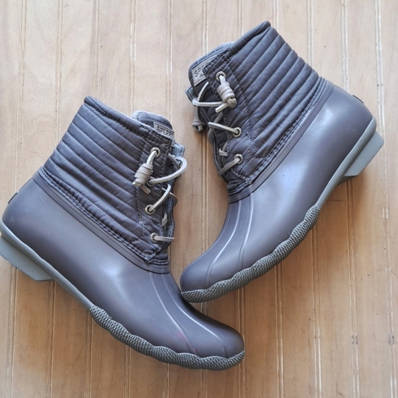 Sperry Saltwater Nylon Duck Boots Gray Quilted Water Resistant Snow Rain - Picture 10 of 11